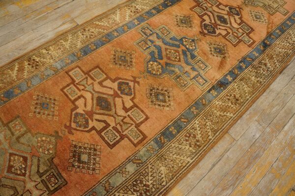 Antique n. W. Persian karajeh runner 2'10"ã—17'10" salmon & ivory long format, circa 1920 - detail view 14