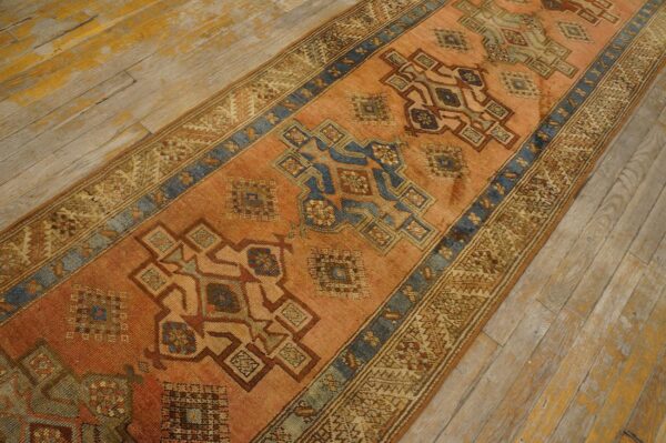Antique n. W. Persian karajeh runner 2'10"ã—17'10" salmon & ivory long format, circa 1920 - detail view 15