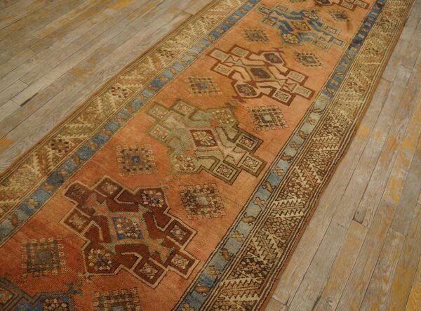 Antique n. W. Persian karajeh runner 2'10"ã—17'10" salmon & ivory long format, circa 1920 - detail view 17