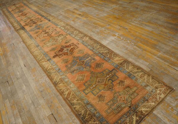 Antique n. W. Persian karajeh runner 2'10"ã—17'10" salmon & ivory long format, circa 1920 - detail view 1