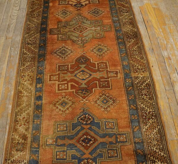 Antique n. W. Persian karajeh runner 2'10"ã—17'10" salmon & ivory long format, circa 1920 - detail view 19