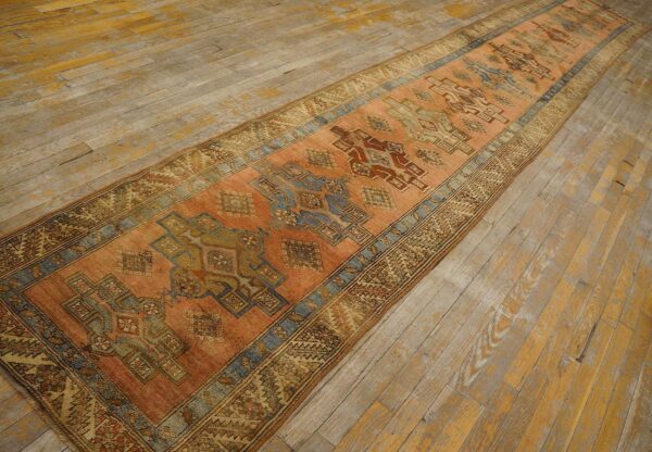 Antique n. W. Persian karajeh runner 2'10"ã—17'10" salmon & ivory long format, circa 1920 - detail view 2