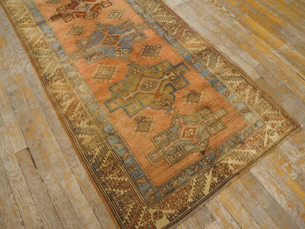 Antique n. W. Persian karajeh runner 2'10"ã—17'10" salmon & ivory long format, circa 1920 - detail view 3