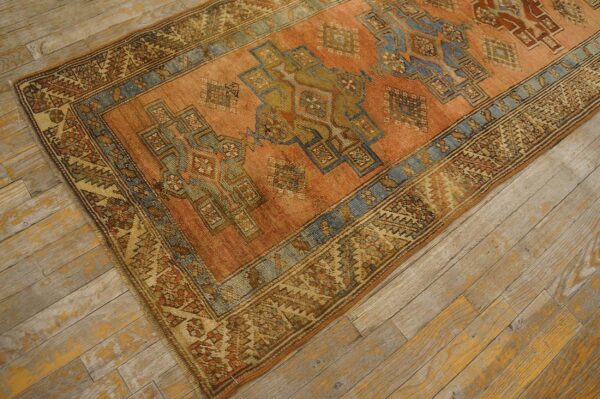 Antique n. W. Persian karajeh runner 2'10"ã—17'10" salmon & ivory long format, circa 1920 - detail view 4