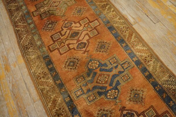 Antique n. W. Persian karajeh runner 2'10"ã—17'10" salmon & ivory long format, circa 1920 - detail view 5