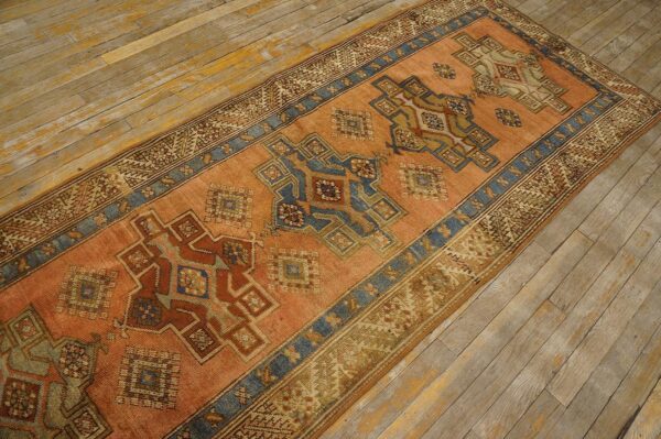 Antique n. W. Persian karajeh runner 2'10"ã—17'10" salmon & ivory long format, circa 1920 - detail view 7