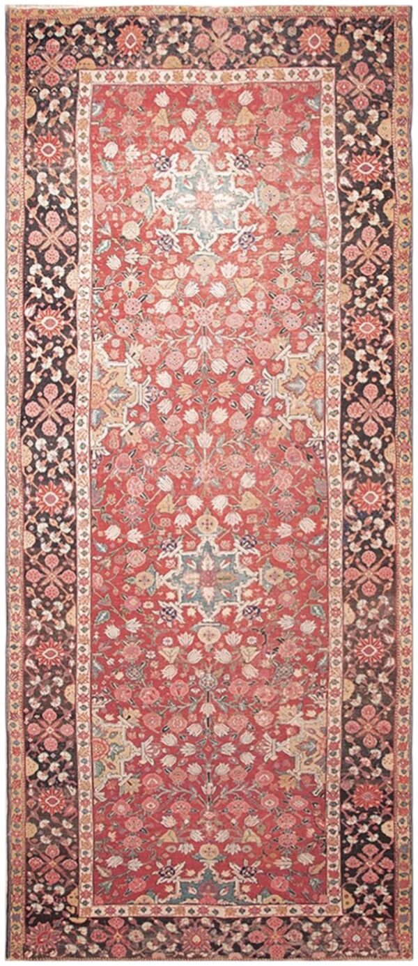 Antique n. W. Persian rug 6'3"×15'2" red geometric, hand-knotted wool, 1890s