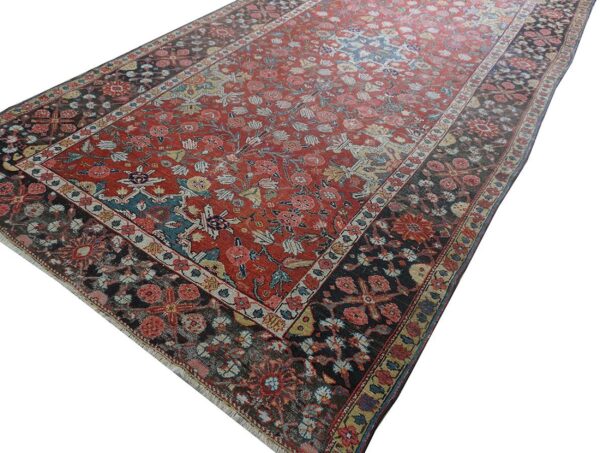 Antique n. W. Persian rug 6'3"×15'2" red geometric, hand-knotted wool, 1890s - detail view 9