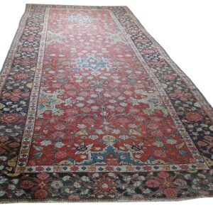 Antique N.W. Persian Rug 6'3"×15'2" Red Geometric, Hand-Knotted Wool, 1890s - detail view 1