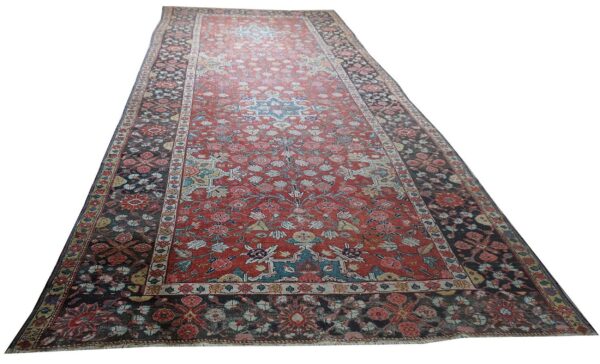 Antique n. W. Persian rug 6'3"×15'2" red geometric, hand-knotted wool, 1890s - detail view 1