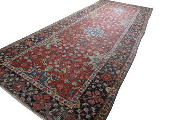 Antique n. W. Persian rug 6'3"×15'2" red geometric, hand-knotted wool, 1890s - detail view 2