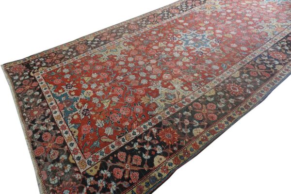 Antique n. W. Persian rug 6'3"×15'2" red geometric, hand-knotted wool, 1890s - detail view 3