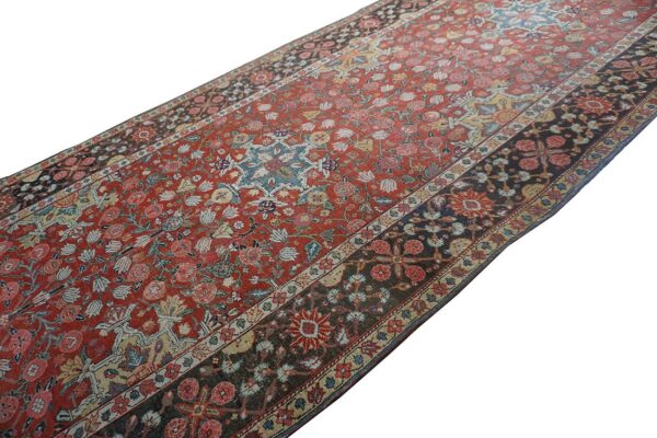 Antique n. W. Persian rug 6'3"×15'2" red geometric, hand-knotted wool, 1890s - detail view 4