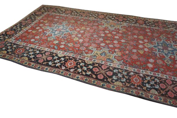 Antique n. W. Persian rug 6'3"×15'2" red geometric, hand-knotted wool, 1890s - detail view 7