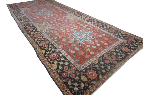 Antique n. W. Persian rug 6'3"×15'2" red geometric, hand-knotted wool, 1890s - detail view 8