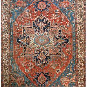 Antique N.W. Persian Serapi Carpet 11'10"Ã—15'10" Rust Field, Tan Border, Red Medallion, 1890s