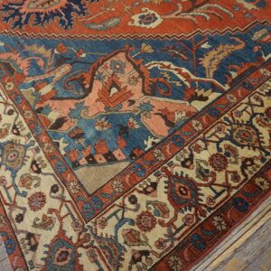 Antique N.W. Persian Serapi Carpet 11'10"Ã—15'10" Rust Field, Tan Border, Red Medallion, 1890s - detail view 9