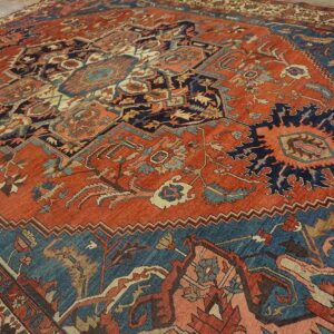 Antique N.W. Persian Serapi Carpet 11'10"Ã—15'10" Rust Field, Tan Border, Red Medallion, 1890s - detail view 11