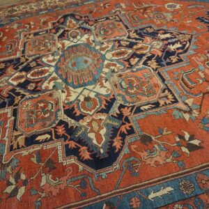 Antique N.W. Persian Serapi Carpet 11'10"Ã—15'10" Rust Field, Tan Border, Red Medallion, 1890s - detail view 12