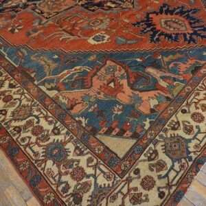 Antique N.W. Persian Serapi Carpet 11'10"Ã—15'10" Rust Field, Tan Border, Red Medallion, 1890s - detail view 2