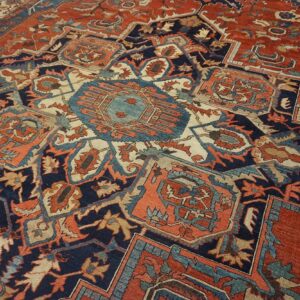 Antique N.W. Persian Serapi Carpet 11'10"Ã—15'10" Rust Field, Tan Border, Red Medallion, 1890s - detail view 4