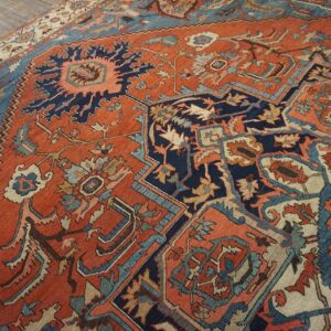 Antique N.W. Persian Serapi Carpet 11'10"Ã—15'10" Rust Field, Tan Border, Red Medallion, 1890s - detail view 6
