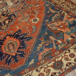 Antique N.W. Persian Serapi Carpet 11'10"Ã—15'10" Rust Field, Tan Border, Red Medallion, 1890s - detail view 7