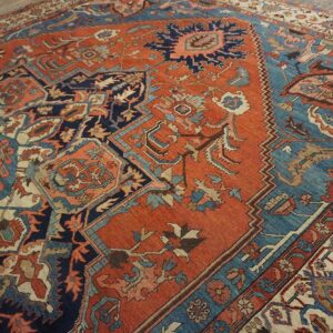 Antique N.W. Persian Serapi Carpet 11'10"Ã—15'10" Rust Field, Tan Border, Red Medallion, 1890s - detail view 8