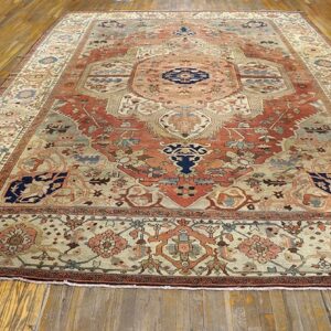 Antique N.W. Persian Serapi Carpet 11'6"×15'10" Salmon Rose Medallion, 1880s - detail view 1
