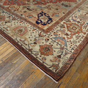 Antique N.W. Persian Serapi Carpet 11'6"×15'10" Salmon Rose Medallion, 1880s - detail view 2