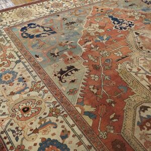 Antique N.W. Persian Serapi Carpet 11'6"×15'10" Salmon Rose Medallion, 1880s - detail view 4