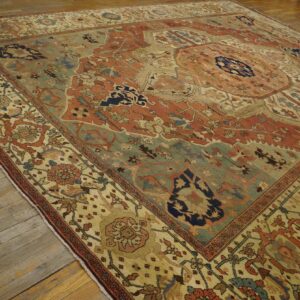 Antique N.W. Persian Serapi Carpet 11'6"×15'10" Salmon Rose Medallion, 1880s - detail view 5