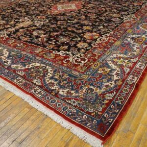 Antique Persian Bakhtiari Carpet 15'6"×16'10" Black Field, Teal Blue Border, Mid 20th Century, Circa 1940 - detail view 1