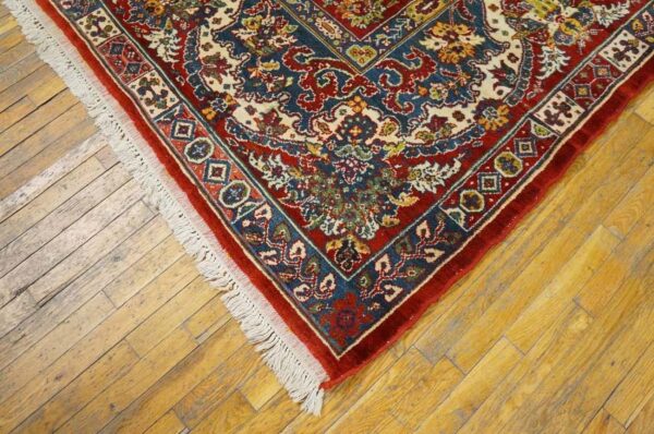 Antique persian bakhtiari carpet 15'6"×16'10" black field, teal blue border, mid 20th century, circa 1940 - detail view 2
