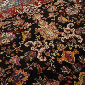 Antique Persian Bakhtiari Carpet 15'6"×16'10" Black Field, Teal Blue Border, Mid 20th Century, Circa 1940 - detail view 3