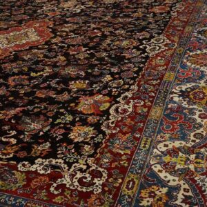 Antique Persian Bakhtiari Carpet 15'6"×16'10" Black Field, Teal Blue Border, Mid 20th Century, Circa 1940 - detail view 6