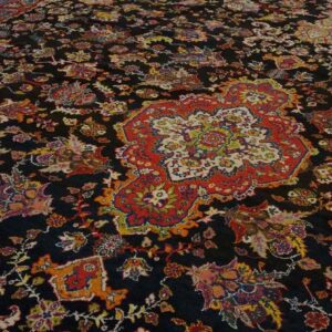 Antique Persian Bakhtiari Carpet 15'6"×16'10" Black Field, Teal Blue Border, Mid 20th Century, Circa 1940 - detail view 7