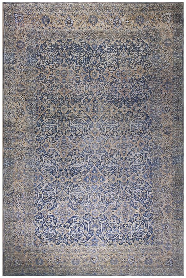 Antique persian bakhtiari rug 12'×18' dark blue, peach border, circa 1920