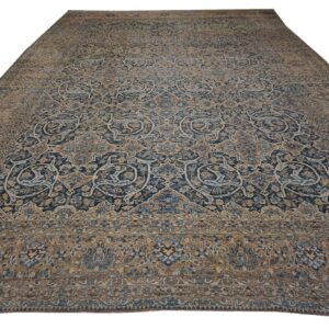 Antique Persian Bakhtiari Rug 12'×18' Dark Blue, Peach Border, Circa 1920 - detail view 1