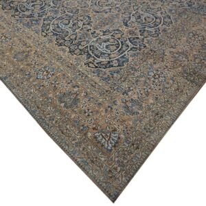 Antique Persian Bakhtiari Rug 12'×18' Dark Blue, Peach Border, Circa 1920 - detail view 2