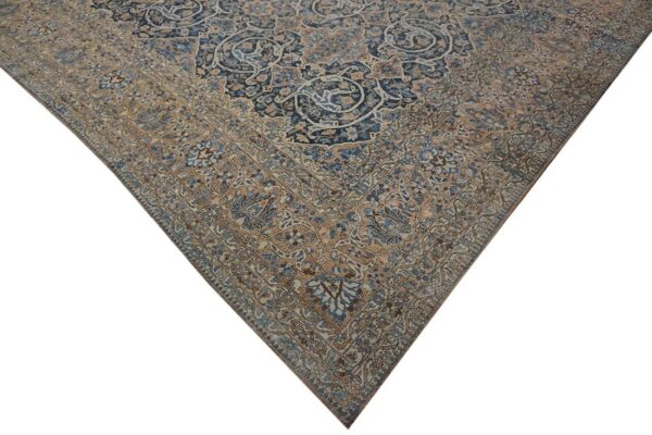 Antique persian bakhtiari rug 12'×18' dark blue, peach border, circa 1920 - detail view 2
