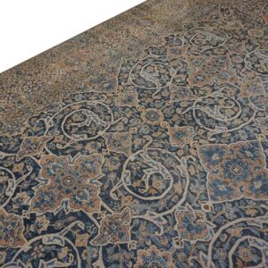 Antique Persian Bakhtiari Rug 12'×18' Dark Blue, Peach Border, Circa 1920 - detail view 3