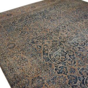 Antique Persian Bakhtiari Rug 12'×18' Dark Blue, Peach Border, Circa 1920 - detail view 4