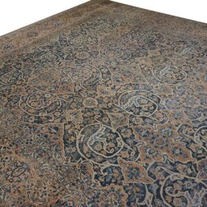 Antique Persian Bakhtiari Rug 12'×18' Dark Blue, Peach Border, Circa 1920 - detail view 5