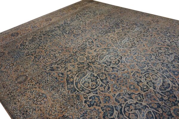 Antique persian bakhtiari rug 12'×18' dark blue, peach border, circa 1920 - detail view 5