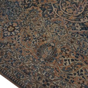 Antique Persian Bakhtiari Rug 12'×18' Dark Blue, Peach Border, Circa 1920 - detail view 6