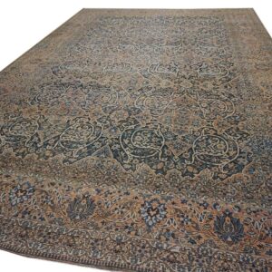 Antique Persian Bakhtiari Rug 12'×18' Dark Blue, Peach Border, Circa 1920 - detail view 7