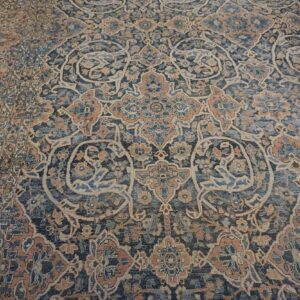 Antique Persian Bakhtiari Rug 12'×18' Dark Blue, Peach Border, Circa 1920 - detail view 8