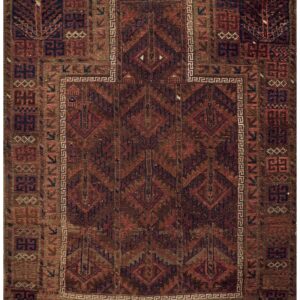 Antique Persian Baluch Prayer Rug 3'Ã—4'6" Hand-Knotted Wool, 19th Century