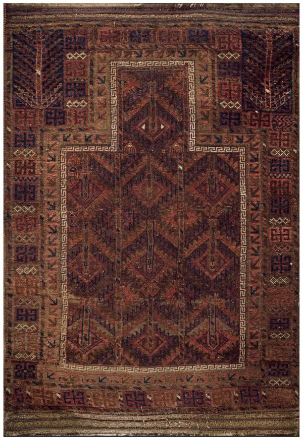 Antique persian baluch prayer rug 3'ã—4'6" hand-knotted wool, 19th century